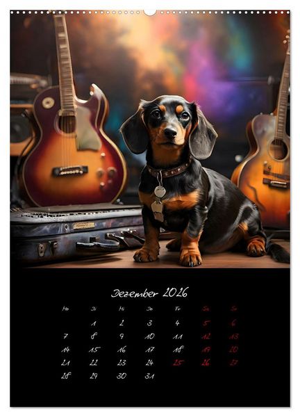 Produktbild: Gitarren und Hunde mit Herz (hochwertiger Premium Wandkalender 2026 DIN A2 hoch), Kunstdruck in Hochglanz