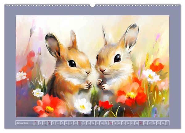 Produktbild: Nagergl&uuml;ck und Bl&uuml;tenzauber. Niedliche Tierchen im romantischen Stil (hochwertiger Premium Wandkalender 2026 DIN A2 quer), Kunstdruck in Hochglanz