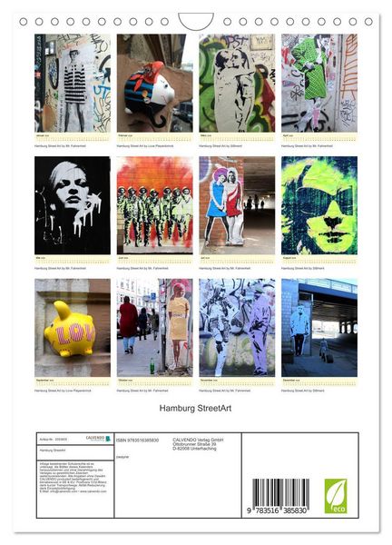 Produktbild: Hamburg StreetArt (Wandkalender 2026 DIN A4 hoch), CALVENDO Monatskalender