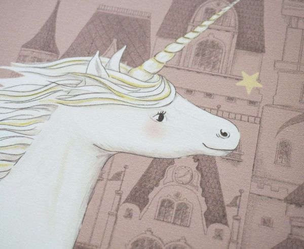 Produktbild: Scriptum Schreibtischunterlage f&uuml;r Kinder Schloss mit Einhorn altrosa - 60 x 40 cm, aus premium Vinyl