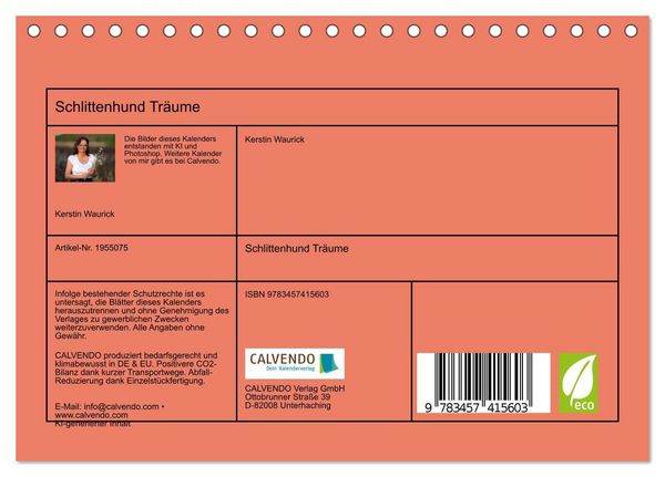 Produktbild: Schlittenhund Tr&auml;ume (Tischkalender 2026 DIN A5 quer), CALVENDO Monatskalender