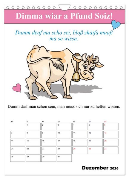 Produktbild: So a Schmarrn! Bairische Mundart (Wandkalender 2026 DIN A4 hoch), CALVENDO Monatskalender