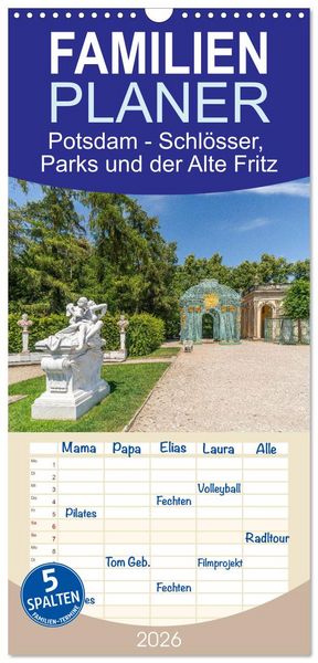 Produktbild: Familienplaner 2026 - Potsdam - Schlösser, Parks und der Alte Fritz mit 5 Spalten (Wandkalender, 21 x 45 cm) CALVENDO