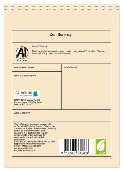 Produktbild: Zen Serenity (Desk Calendar 2026 DIN A5 portrait), CALVENDO 12 Month DeskCalendar