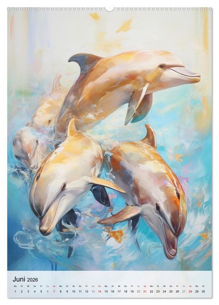 Produktbild: Zauberhafte Delfine. Aquarelle von Spiel und Spa&szlig; in den Wellen (hochwertiger Premium Wandkalender 2026 DIN A2 hoch), Kunstdruck in Hochglanz