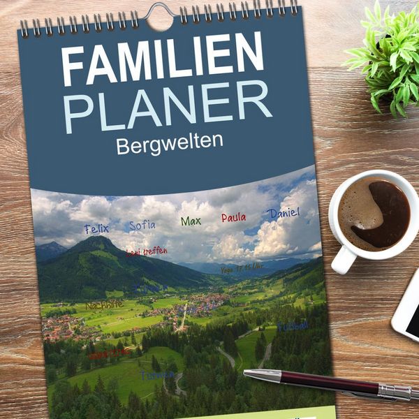 Produktbild: Familienplaner 2026 - Bergwelten mit 5 Spalten (Wandkalender, 21 x 45 cm) CALVENDO