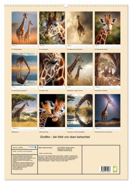 Produktbild: Giraffen - die Welt von oben betrachtet (Wandkalender 2026 DIN A2 hoch), CALVENDO Monatskalender