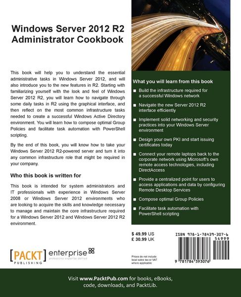 Produktbild: Windows Server 2012 R2 Administrator Cookbook