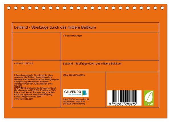 Produktbild: Lettland - Streifz&uuml;ge durch das mittlere Baltikum (Tischkalender 2026 DIN A5 quer), CALVENDO Monatskalender
