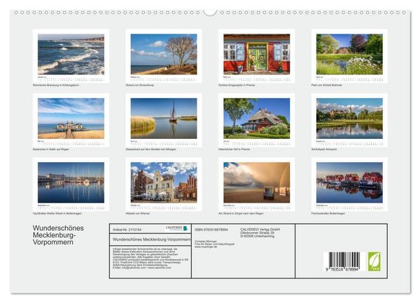 Produktbild: Wundersch&ouml;nes Mecklenburg-Vorpommern (hochwertiger Premium Wandkalender 2026 DIN A2 quer), Kunstdruck in Hochglanz