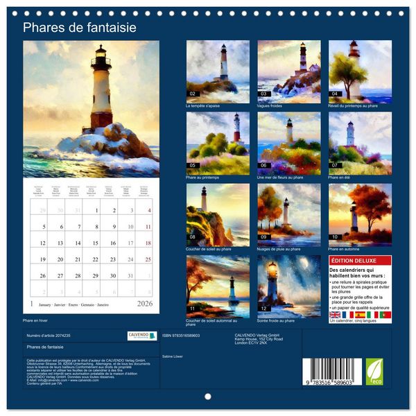 Produktbild: Phares de fantaisie (Calendrier mural carr&eacute; 2026 30x30 cm) Calendrier double avec une page pour vos prises de notes
