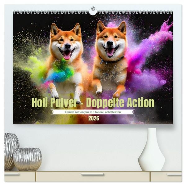 Produktbild: Holi Pulver - Doppelte Action (hochwertiger Premium Wandkalender 2026 DIN A2 quer), Kunstdruck in Hochglanz