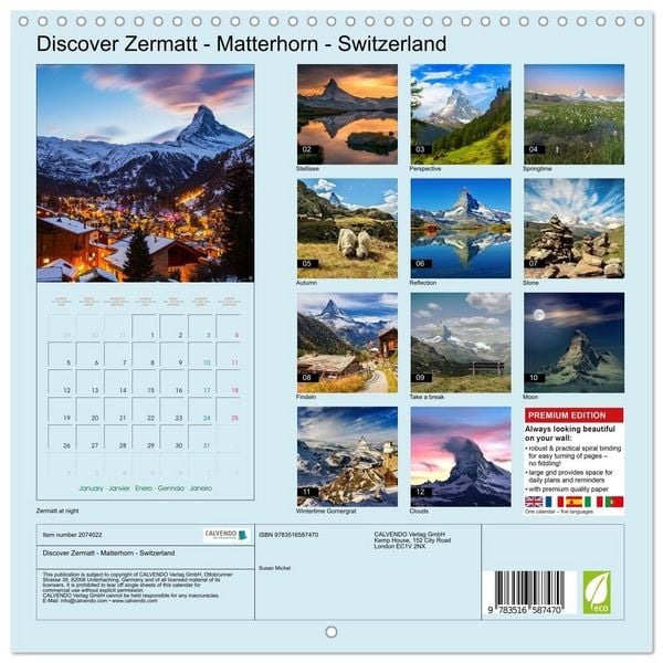 Produktbild: Discover Zermatt - Matterhorn - Switzerland (Wall Calendar 2026 12 &times; 12 Inch) CALVENDO 12 Month Wall Calendar