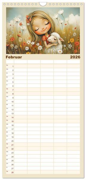 Produktbild: Familienplaner 2026 - M&auml;dchentr&auml;ume. S&uuml;&szlig;e Momente auf bl&uuml;henden Wiesen mit 5 Spalten (Wandkalender, 21 x 45 cm) CALVENDO