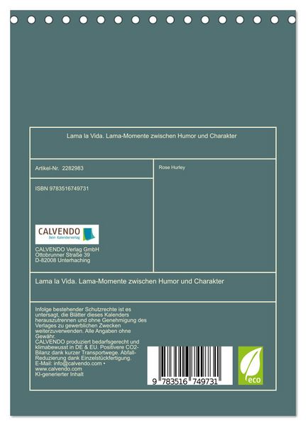 Produktbild: Lama la Vida. Lama-Momente zwischen Humor und Charakter (Tischkalender 2027 DIN A5 hoch), CALVENDO Monatskalender