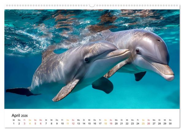 Produktbild: Delfine - Wellen K&uuml;nstler (hochwertiger Premium Wandkalender 2026 DIN A2 quer), Kunstdruck in Hochglanz