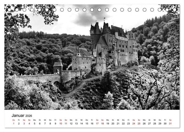 Produktbild: Burgen in schwarzwei&szlig; - Wie aus alten Zeiten (Tischkalender 2026 DIN A5 quer), CALVENDO Monatskalender
