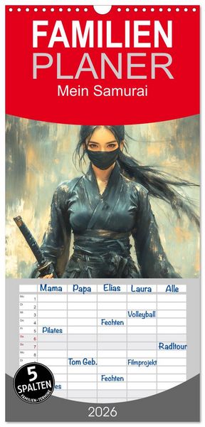 Produktbild: Familienplaner 2026 - Mein Samurai mit 5 Spalten (Wandkalender, 21 x 45 cm) CALVENDO