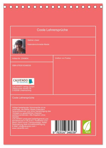 Produktbild: Coole Lehrerspr&uuml;che (Tischkalender 2026 DIN A5 hoch), CALVENDO Monatskalender