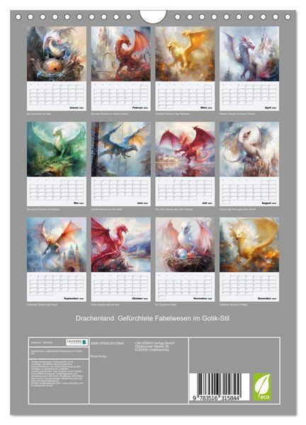 Produktbild: Drachenland. Gef&uuml;rchtete Fabelwesen im Gotik-Stil (Wandkalender 2026 DIN A4 hoch), CALVENDO Monatskalender