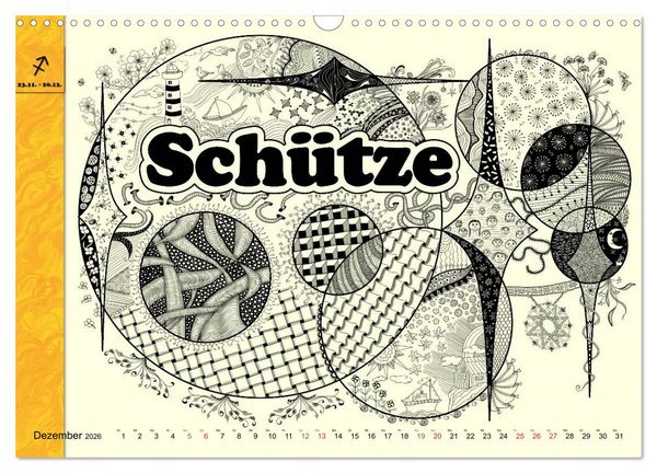 Produktbild: Tangle-Art, Sternzeichen mal anders (Wandkalender 2026 DIN A3 quer), CALVENDO Monatskalender