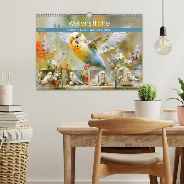 Produktbild: Wellensittiche. Fr&ouml;hliche Seelen auf der Terrasse (Wandkalender 2027 DIN A3 quer), CALVENDO Monatskalender