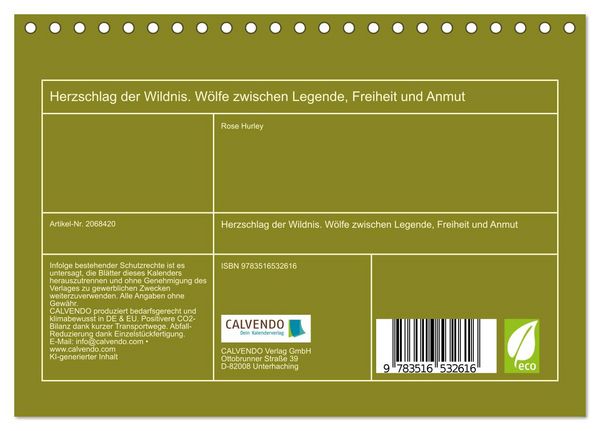 Produktbild: Herzschlag der Wildnis. W&ouml;lfe zwischen Legende, Freiheit und Anmut (Tischkalender 2026 DIN A5 quer), CALVENDO Monatskalender