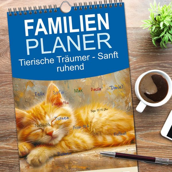 Produktbild: Familienplaner 2026 - Tierische Tr&auml;umer - Sanft ruhend mit 5 Spalten (Wandkalender, 21 x 45 cm) CALVENDO