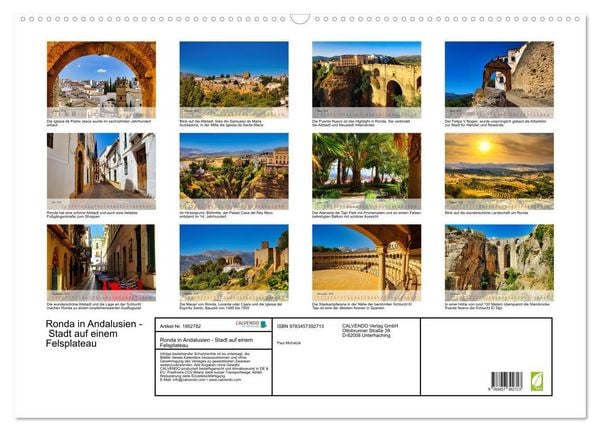 Produktbild: Ronda in Andalusien - Stadt auf einem Felsplateau (Wandkalender 2026 DIN A2 quer), CALVENDO Monatskalender