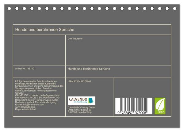 Produktbild: Hunde und ber&uuml;hrende Spr&uuml;che (Tischkalender 2026 DIN A5 quer), CALVENDO Monatskalender