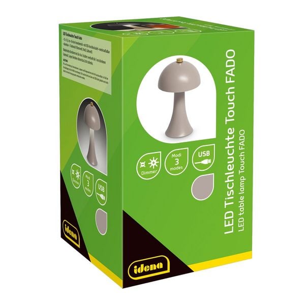 Produktbild: Idena LED Tischleuchte Touch Fado Metall grau 10x16,5cm Akku USB C dimmbar 3 Modi Innen