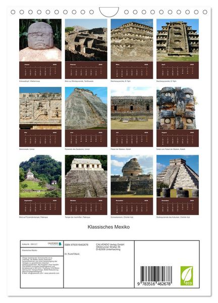 Produktbild: Klassisches Mexiko (Wandkalender 2026 DIN A4 hoch), CALVENDO Monatskalender