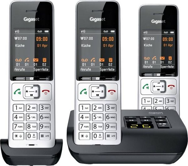 Produktbild: Gigaset COMFORT 500A trio DECT, GAP Schnurloses Telefon analog Babyphone, Freisprechen, f&uuml;r H&ouml;rger&auml;te kompatibel, Headsetanschluss, inkl. Mobiltei