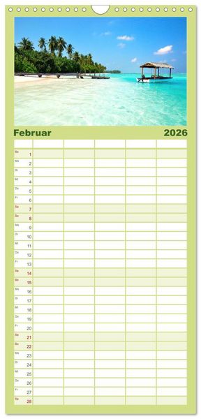 Produktbild: Familienplaner 2026 - Malediven - Wei&szlig;e Str&auml;nde und T&uuml;rkises Meer. mit 5 Spalten (Wandkalender, 21 x 45 cm) CALVENDO