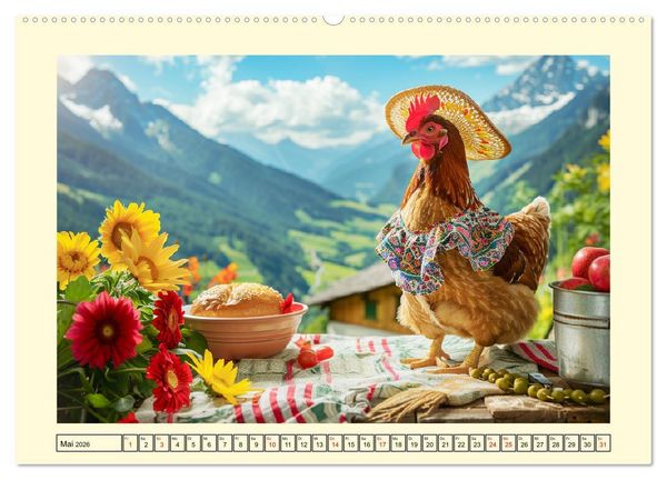 Produktbild: Lustige Federvieh-Fashion. Modische Abenteuer auf dem Bauernhof (Wandkalender 2026 DIN A2 quer), CALVENDO Monatskalender