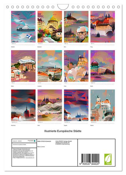 Produktbild: Illustrierte Europ&auml;ische St&auml;dte (Wandkalender 2026 DIN A4 hoch), CALVENDO Monatskalender