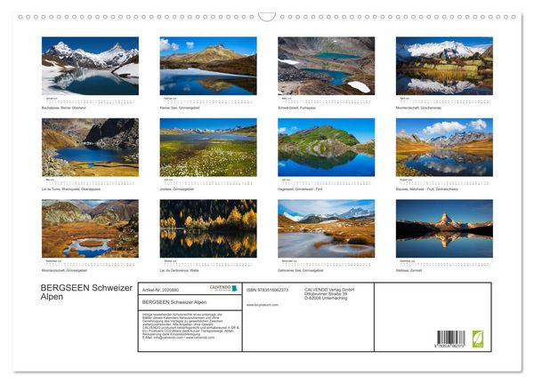 Produktbild: BERGSEEN Schweizer Alpen (Wandkalender 2026 DIN A2 quer), CALVENDO Monatskalender