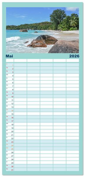 Produktbild: Familienplaner 2026 - Seychellen - unterwegs mit Julia Hahn mit 5 Spalten (Wandkalender, 21 x 45 cm) CALVENDO