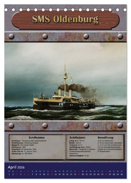 Produktbild: Die kaiserliche Marine 1871 - 1918 (Tischkalender 2026 DIN A5 hoch), CALVENDO Monatskalender