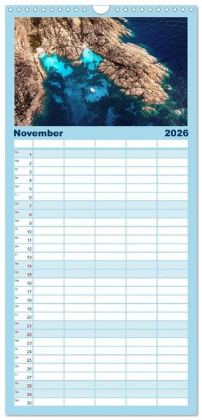 Produktbild: Familienplaner 2026 - Sardinien - Karibik des Mittelmeers mit 5 Spalten (Wandkalender, 21 x 45 cm) CALVENDO