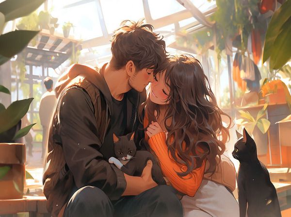 Produktbild: CALVENDO Puzzle P&auml;rchen im Manga Style mit Katzen | 2000 Teile Lege-Gr&ouml;&szlig;e 90x67cm Foto-Puzzle f&uuml;r gl&uuml;ckliche Stunden