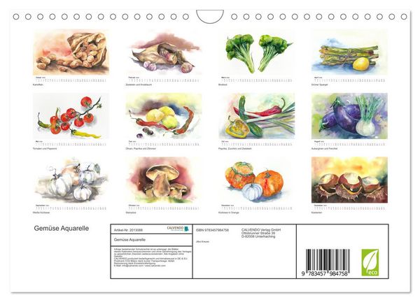 Produktbild: Gem&uuml;se Aquarelle (Wandkalender 2026 DIN A4 quer), CALVENDO Monatskalender