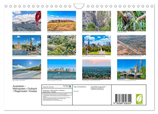 Produktbild: Australien - Metropolen &bull; Outback &bull; Regenwald &bull; Koalas (Wandkalender 2027 DIN A4 quer), CALVENDO Monatskalender