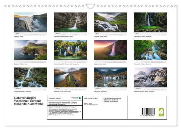 Produktbild: Naturschauspiel Wasserfall: Europas flie&szlig;ende Kunstwerke (Wandkalender 2026 DIN A3 quer), CALVENDO Monatskalender