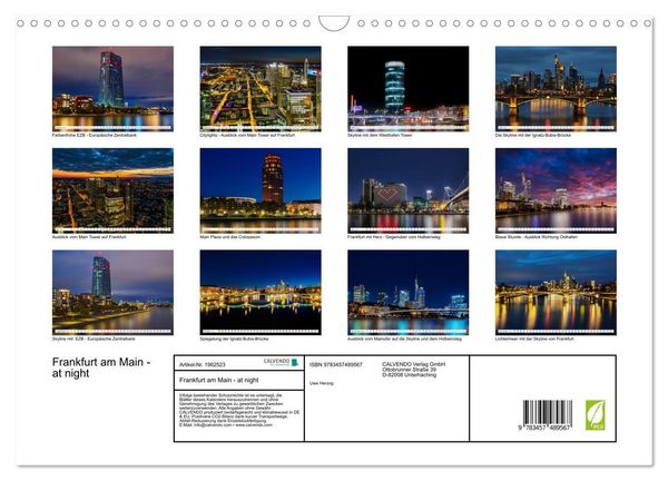 Produktbild: Frankfurt am Main - at night (Wandkalender 2026 DIN A3 quer), CALVENDO Monatskalender