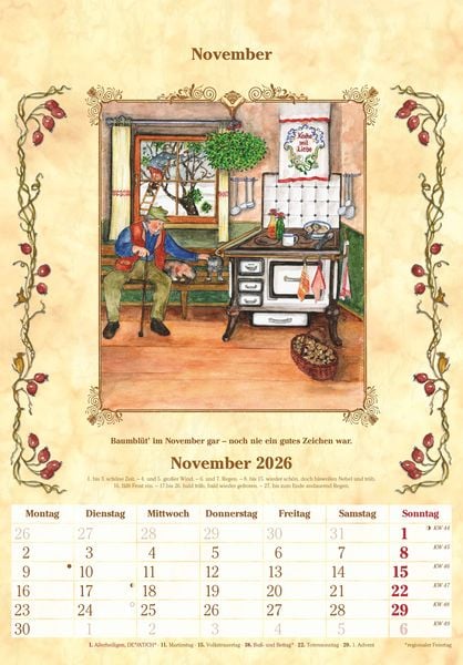 Produktbild: Bauernkalender 2026 - Bildkalender 23,7x34 cm - mit Wetterprognosen, Bauernregeln und liebevollen Illustrationen - Wandkalender - Alpha Edition