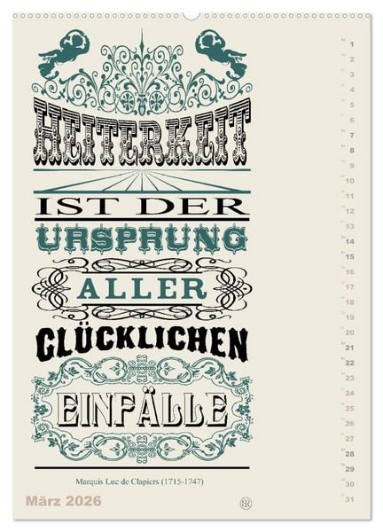 Produktbild: Die sch&ouml;nsten Lebensweisheiten Typo - Kalender (Wandkalender 2026 DIN A2 hoch), CALVENDO Monatskalender