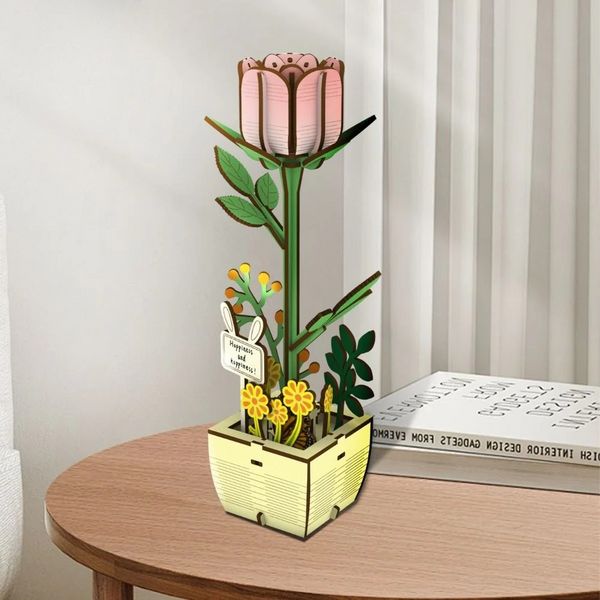 Produktbild: FiguredArt AL105 - Die Rose, 3D Puzzle, Holz, 66 Teile, H&ouml;he: 20 cm