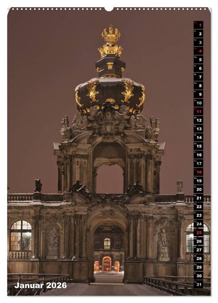 Produktbild: Dresden bei Nacht (hochwertiger Premium Wandkalender 2026 DIN A2 hoch), Kunstdruck in Hochglanz