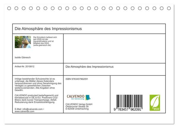 Produktbild: Die Atmosph&auml;re des Impressionismus (Tischkalender 2026 DIN A5 quer), CALVENDO Monatskalender